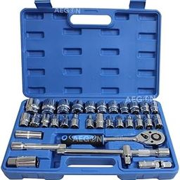 Aegon Ss-32 1/2" 32Pcs 12 Point Combinational Ratchet Socket Wrench Spanner Tool Chrome Vanadium Hand Tool Kit,Dr Socket Wrench Set For Repairing Work,Diy,Auto Repairs Car & Bike-Chrome Vanadium Steel-image-1