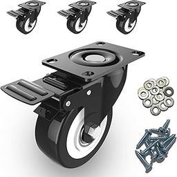 Caster Wheels 2" Locking Casters Set of 4 Heavy Duty Furniture Wheels with Brake, No Noise Polyurethane (PU) Swivel Caster, Load 150 lbs Per Castors (4)-14