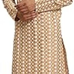(Since 1958 Men's Silk Blend Embroidered Kurta & White Churidar Pyjama Set-image-85