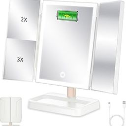 Makeup Mirror Vanity Mirror with Lights, 1X2X 3X Magnification, Lighted Makeup Mirror, Touch Control, Trifold Makeup Mirror, Charging Power Supply, Portable LED Makeup Mirror, Women Gift-7