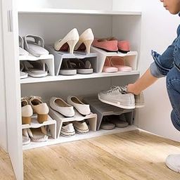 NYALKARAN Plastic Shoe Organizer Stand Space Saver Shoe Storage Rack Double Layer Free Standing Shoe Slipper Stacker Shelf (Multicolour, Pack of 8)-29