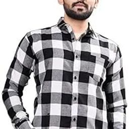 Classic Buffalo Check Plaid Shirt, Black and White, Long Sleeve, Casual Button Down-image-37