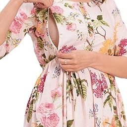 Women's Pure Cotton Printed Both Side Invisible Vertical Zipper Feeding Kurti | All Over Print Maternity Gown Kurta-picture-21