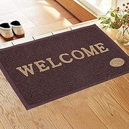 Kuber Industries Printed Welcome Door Mat|Strong PVC Material & Solid Print|Anti Skid & Water Proof|Size 58 X 38 (Brown), Large Rectangle-0