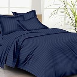 Trance Home Linen Zippered 100% Cotton 200 TC Satin Stripe Queen Duvet Cover Quilt Cover Razai Comforter Cover with 2 Pillow Covers (Queen 90 x 102 inch, Navy Blue)-image-36