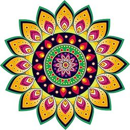 Rangoli Deepam Design Printed Sticker For Home Pooja Room Office Floor Hall Decor Waterproof Multicolored Pvc Vinyl Stickers (L X H 30 X 30 Cms, Self-Adhesive)-7