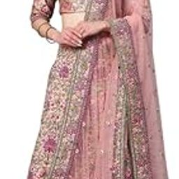 Pink & Golden Semi-Stitched Myntra Bridal Lehenga & Unstitched Blouse with Dupatta-image-47