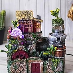 CHRONIKLE Polyresin Tabletop Hut Style 3 Steps Indoor Water Fountain for Home Decor with Multicolor LED, Speed Controller Pump & Crystal Ball (Size: 26 x 18 x 27.5CM |Color: Multi | Weight: 2300 Gram)-picture-4