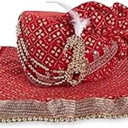 Men Cotton Blend Printed Groom's Safa Shawl Stole Set, Wedding Safa/Turban with Stole (Red)-picture-24