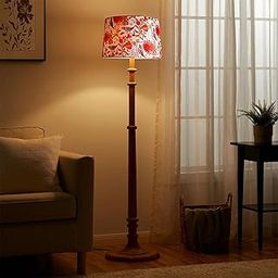 Decorcity Rustic Walnut Brown Wood Floor Lamp with Multicolor Fabric Shade Antique Style Bedside, Living Room, Bedroom, Corner, Light Décor (Tulib Palm Bird)-image-53