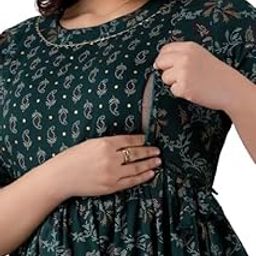 Maternity Feeding Kurti for Women | Cotton Blend Anarkali Dress with Nursing Zip for Pre & Post Pregnancy-image-80