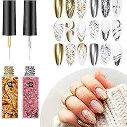 Metallic Liner Gel Nail Art 3D Mirror Gel Paint Build in Thin Brush Metal Paint (Gold, Silver) (Pack of 2)-picture-54