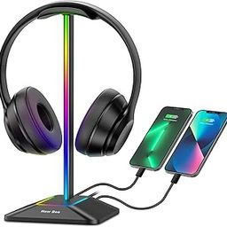 ABRALE RGB Headphone Stand with 1 USB-C Charging Port and 1 USB Charging Port, Desk Gaming Headset Holder with 7 Light Modes and Non-Slip Rubber Base Suitable for All Earphone Accessories (Black)-image-119