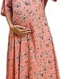 Wome's Rayon Anarkali Maternity Kurti/Pregnancy Dress/Easy Breastfeeding Kurta with Zippers/Maternity Dress with Zippers for Nursing Pre and Post Pregnancy (White Cream ; XL)-image-89