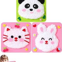3PCS Embroidery Kit for Kids, DIY Cartoon Craft Set with 3 Animal Designs, Complete Embroidery Kit for Beginners, Includes Cat Rabbit Panda Patterns, Creative Embroidery Kit for Kids Activity-27