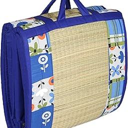 Future Lifestyle Foldable Cushion Mat Korai River Grass (3 X 6 ft Fabric Blue Cotton) with 18 MM Soft Foam Portable and Comfort Sleep-picture-13