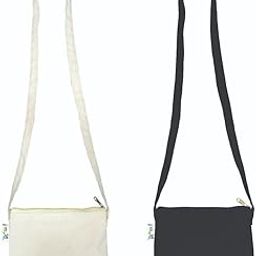 Cotton Canvas Beige & Black Sling Bag for women: Handmade. Ideal for mobile phones, wallets, and crafting workshops. Set of 2-picture-3