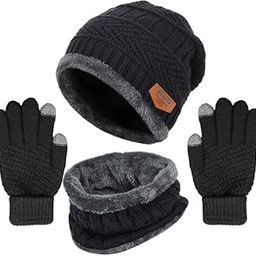 Tomorrow Winter Knit Beanie Hat Neck Warmer Gloves Set, Fleece Lined Skull Cap Infinity Scarves Touch Screen Mittens for Men Women-image-56