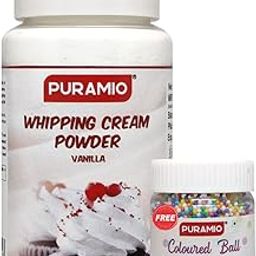 Puramio Whipping Cream Powder- Vanilla, Whipped Cream for Cake, 100g Pack + 25g Coloured Balls FREE-19