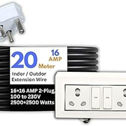 KREPS® Electric Heavy Duty Extention Board, 6+16A, for Indoor & Outdoor Use, Cable with 3-Pin Plug and Multi-Socket Board Supports 100-230V, 2000+2500 Watts (2500W+2500W 16A+16A,with Switch, 20 M)-image-55