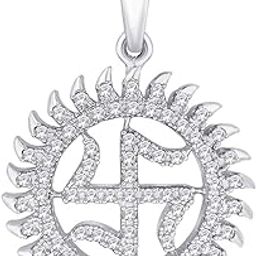 925 Sterling Silver White Rhodium Plated Shubh Swastik Diamond Cut CZ Pendant for Men and Women - Valentines Gift for Her-0