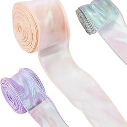 3 PCS Organza Ribbon, Ribbons, Floral Ribbon for Bouquets Organza Fabric Material for Wedding Gift Wrapping DIY Crafts Christmas Tree Decorations (Pink, Silver＆Purple)-image-62