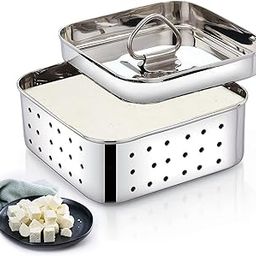 PANCA Stainless Steel Paneer Maker Mould Medium Size, Paneer Press With Lid, Tofu Press Mould Maker, Whey Seperator (Square, 450ml Capacity)-16