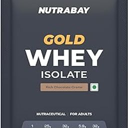 Nutrabay Gold Whey Protein Isolate Powder - 32gm, Rich Chocolate Creme | 25g Protein, 5.9g BCAA | Easy to Digest | NABL Lab Tested | Muscle Growth & Recovery | Rich in Glutamic Acid | For Men & Women-image-62