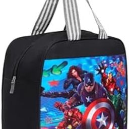 AIROZSS Insulated Lightweight Stylish Lunch/Tiffin Bag for Kids for School, Travel & Picnic with Superhero 3D-Character, Pack of 1 (Black)-image-46