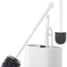 Silicone Toilet Brush and Holder Set, with a Extra Crevice Cleaning Brush Deep Cleaning Toilet Bowl Brush for Adjustable Height for Bathroom Wall Mounted Water Drop 25cm Lightweight A7-image-18