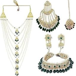 Indian Traditional Dulhan Satlada Bridal Jewellery for Women wedding jewellery set Bridal Hyderabadi Green Ruby Satlada Long Princess Necklace-73