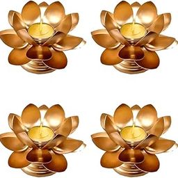 Easyera Beautiful Lotus Tealight Holder Candle Stand Metal Home Decoration Festival Occasions Diwali (Not Include Glass Candle) Golden Pack-image-69