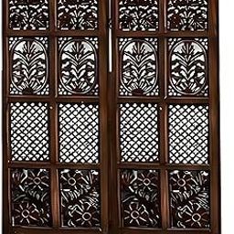 NEW MUGHAL HANDICRAFTS Wooden Room Divider | Privacy Screen for Living Room, Office, Studio & Pooja Room - 5 Feet Height | Finish : Mansion Wax Polish with Glossy - Brown (2 Panel with Stand)-image-7