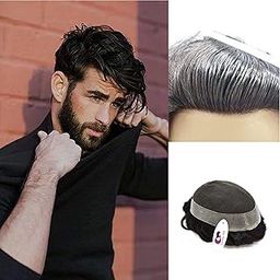 Glorious Hub 8x5 Australian Hair Patch for Men 0.03 mm Utlra Thin 100% Remy Human Hair Wigs Original Transparent Natural Front Hairline System Toupee for Men, Natural Black Hair-7