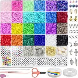 7000pcs 3mm Glass Seed Beads for Bracelet Making Kit, Small Beads Friendship Bracelet Making kit, Tiny Waist Beads Kit with Letter Beads and Elastic String, DIY Art Craft Girls Gifts-image-50