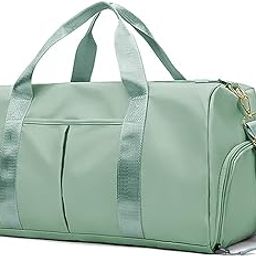 Foldable Travel Duffle Bag, Sports Gym Shoulder Handbag for Women Outdoor Weekend Bag with Shoe and Wet Clothes Compartments (Green)-19