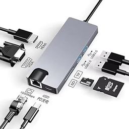 8 in 1 Type C to 4K HDMI Adapter Aluminum Multiport LAN/Type C/SD Card/USB 3.0 / USB 2.0 / HDMI/VGA Portable Charger Docking Station Type C USB Hub Card Reader LAN Adapter-image-47