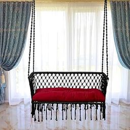 Patiofy Double Seater Swing Chair with Arm Rest/Hanging Hammock Swing Chair for 2 People/Jhula for Adults/ 2 Seater Swing for Balcony/Hanging Kit & Cushion Included- Black-image-48