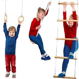 SAIF HANDICRAFTS 3in1 Swings Set: Rope Ladder + Gymnastic Rings + Disc Rope Swing-image-43