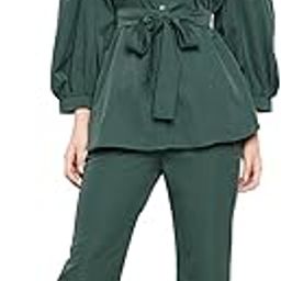 Fashfun Women's co-ord Set (Solid Crepe tie-up Shirt and Bootcut Pant Set) (Medium, Forest Green)-image-5