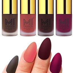 MI FASHION Velvet Matte Nail Polish Combo Sets For Women Classic Touch, Lasting Style 9.9ml Coffee, Light Peach, Wine, Magenta (Pack Of-4)-image-65