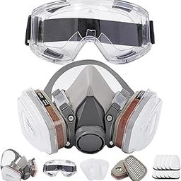 RAVIRANDAL Gas Mask Set Respirator with Filters and Goggle Activated Carbon Mask Gas Mask Paint Respirator for Wall Painting, Welding, Polishing, Spraying, Construction Reusable Respirator Gas Mask-picture-2