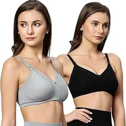 tummy Soft Cotton Nursing Bra for Women | Non-Padded Maternity Feeding Bra | Wire-Free Comfortable Postpartum Bra for Breastfeeding Moms, Pack of 2-picture-17