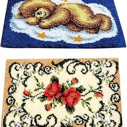 FABLOFT® 2 Set Bear/Flower Pattern Latch Hook Kits with Basic Tools for Rug Making-picture-8