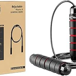 FirstFit Polyvinyl Chloride Jump Rope Tangle-Free Rapid Speed Jumping Rope Cable with Ball Bearings for Women, Men, and Kids, Adjustable Steel Skipping Rope with Foam Handles, Black & Red-15