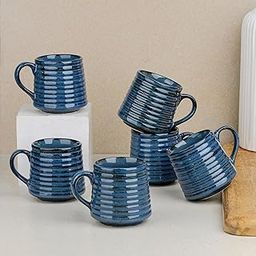 The Earth Store Blue Spiral Ceramic Tea Cup Set of 6, 220 ML Each, Microwave and Dishwasher Safe Coffee Cups | Tea/chai Cups for Gifting, Home & Office Use, Every Occasion (Color May Vary)-image-48