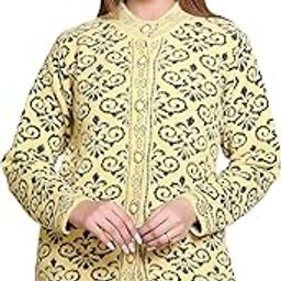 Women's Woolen/Acyrlic Winter Wear Warm Full Sleeve Knitted Cardigan/Sweaters Hair Yarn Long Coat Pullover Computer Knitted Jaquard Design | Size Suitable for Land XL | Yellow-image-98