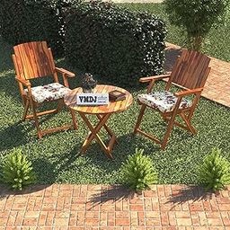 VMDJ FURNITURE Sheesham Wooden Portable Foldable 2 Seater Chair with Table Set Outdoor Balcony Garden Coffee Table Set Furniture with 1 Table and 2 Chairs Set (Honey Finish)-image-65