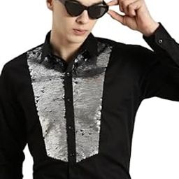 Standard Embellished Sequinned Slim Fit Pure Cotton Party Shirt(5516White)-image-1