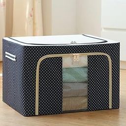 WYVERA Fabric Clothes Storage Box for Wardrobe Cloth, Saree, Towel, Blanket Foldable Organizer Bag with Steel Frame, Top and Front Zipper Open Bags-image-83
